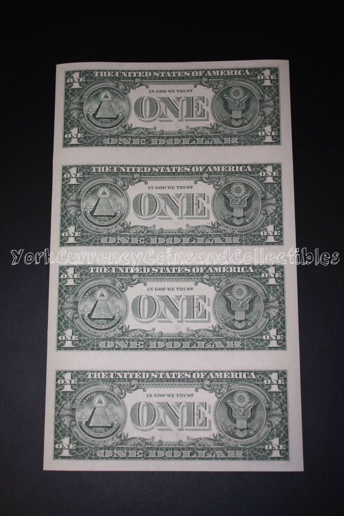 Uncut sheet of 1 One dollar bills CU genuine US uncut money x4 Uncut